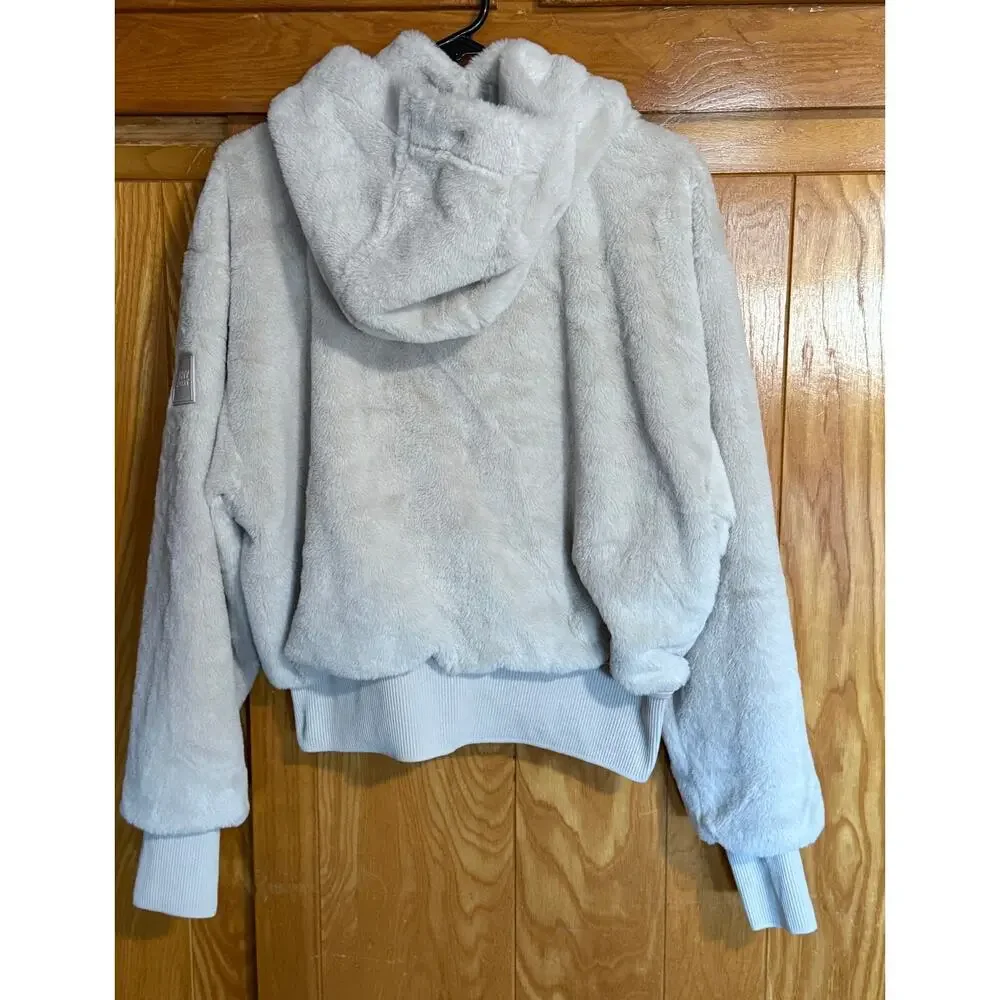 DKNY Sport Faux Fur Cream Hooded Bomber Jacket - Size XL